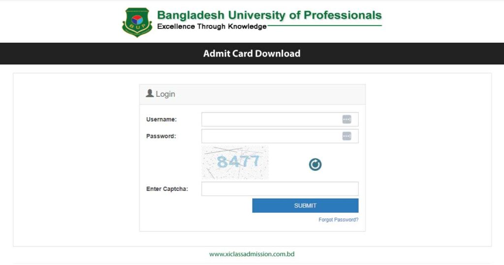 BUP Admit Card Download