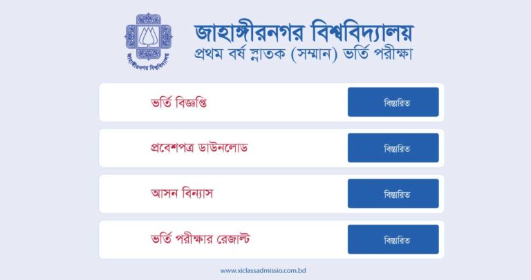 Jahangirnagar University Admission Result B, D, E Unit 2024 - XI Class ...