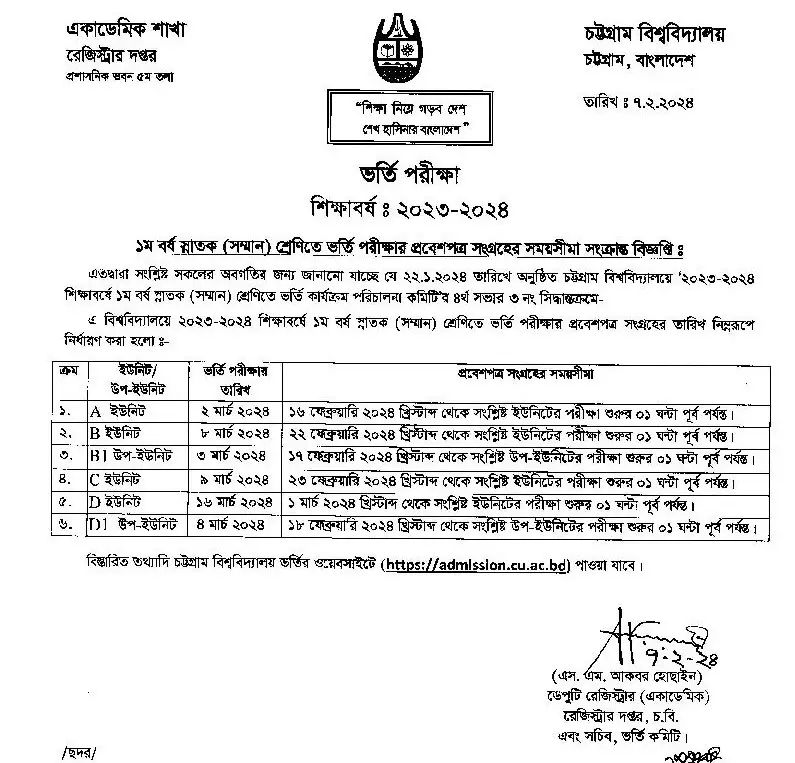Chittagong University Admit Card 2024 Download Schedule