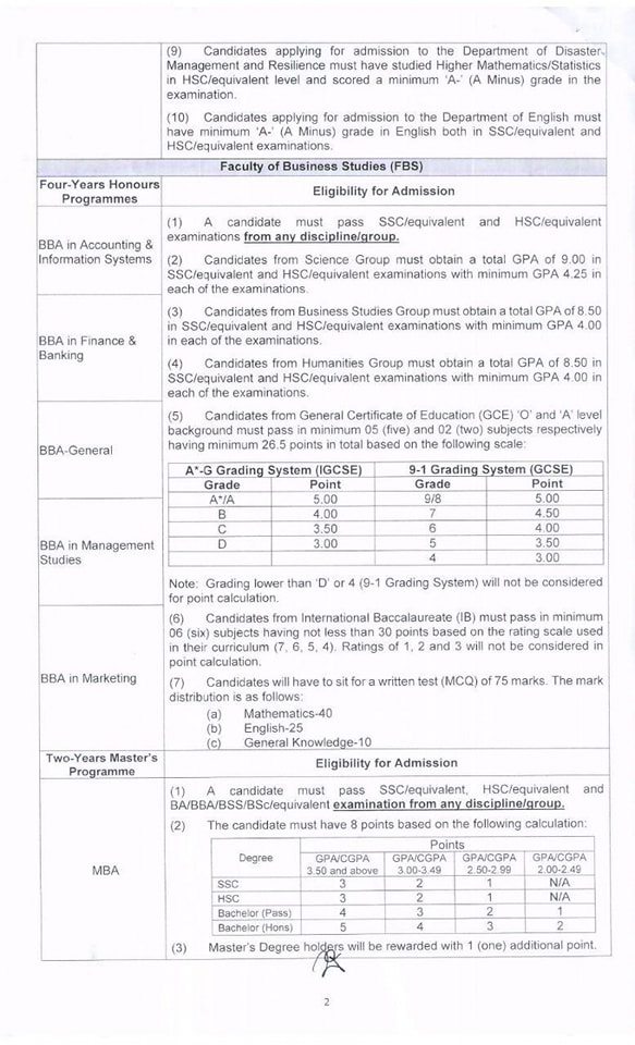 BUP Admission Circular 2025-2